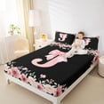 thumbnail image 3 of Erosebridal Cute Bowknot Floral Bed Sheets, Black Pink Initial J King Sheets, 4 Pieces, 3 of 5