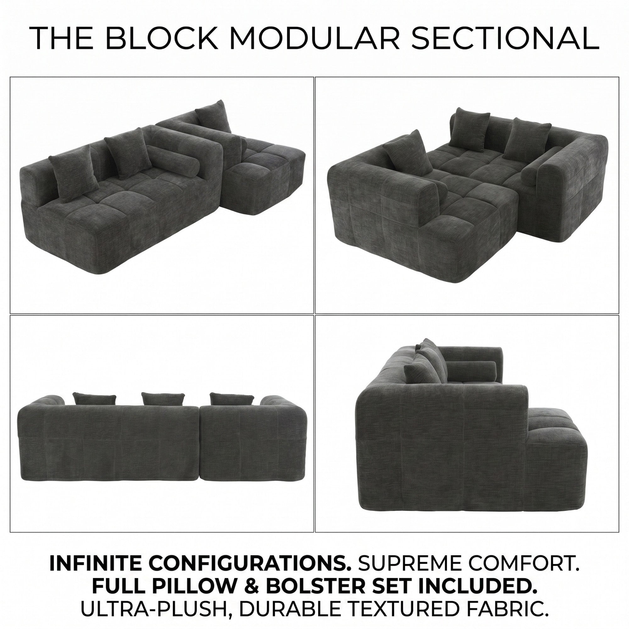 Sailvan 101.2" Modular Sectional Sofa, Deep Seating Full Foam Couch with 5 Pillows Grey