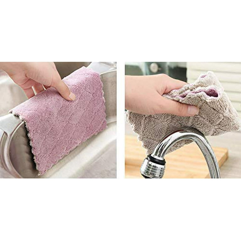 Kimteny 12 Pack Kitchen Cloth Dish Towels, Premium Dishcloths, Super Absorbent Coral Velvet Dishtowels, Nonstick Oil Washable Fast Drying (Pink-Grey)