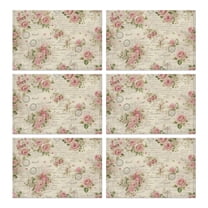 Pioneer Flower Floral Print Pattern Summer Placemats Table Placemats Set Of 6-Linen Kitchen Washable Placemats Table Mats 12x18 Inch Non-Slip Heat Resistant