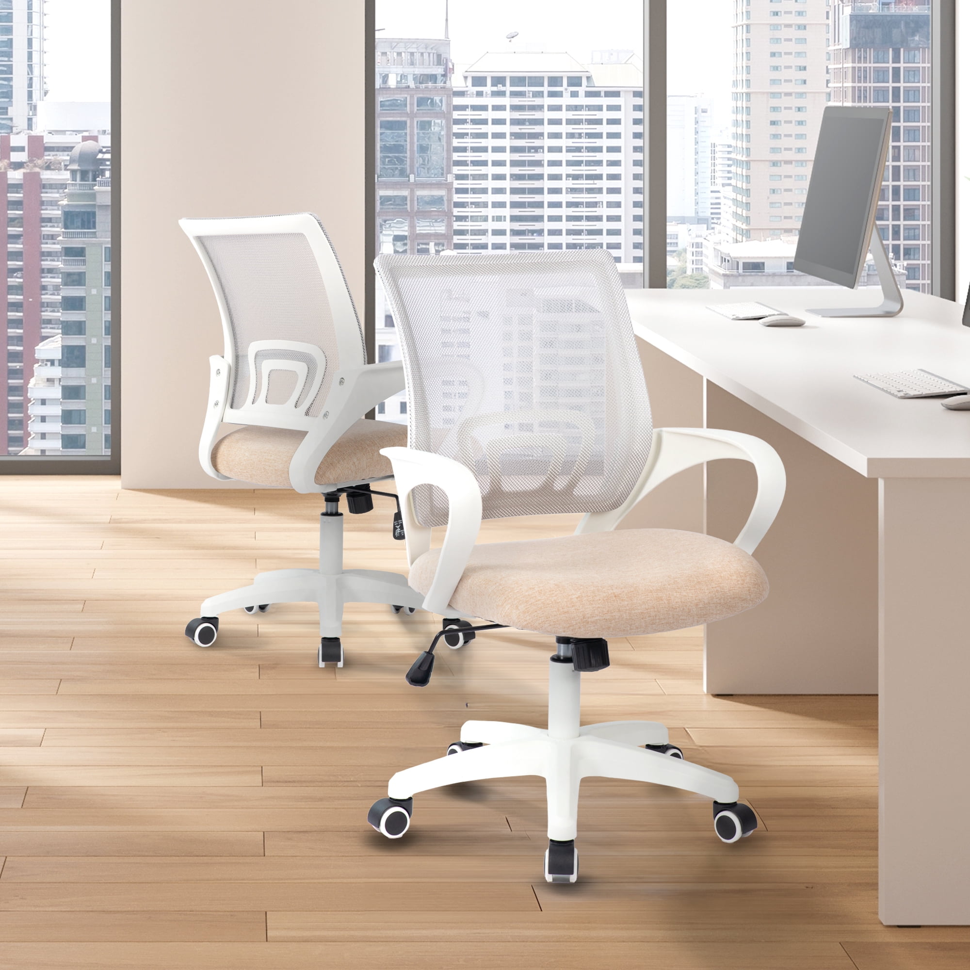 CELTOSS Office Chair, Adjustable Height, Ergonomic Lumbar Support and Armrests for Adults, Beige