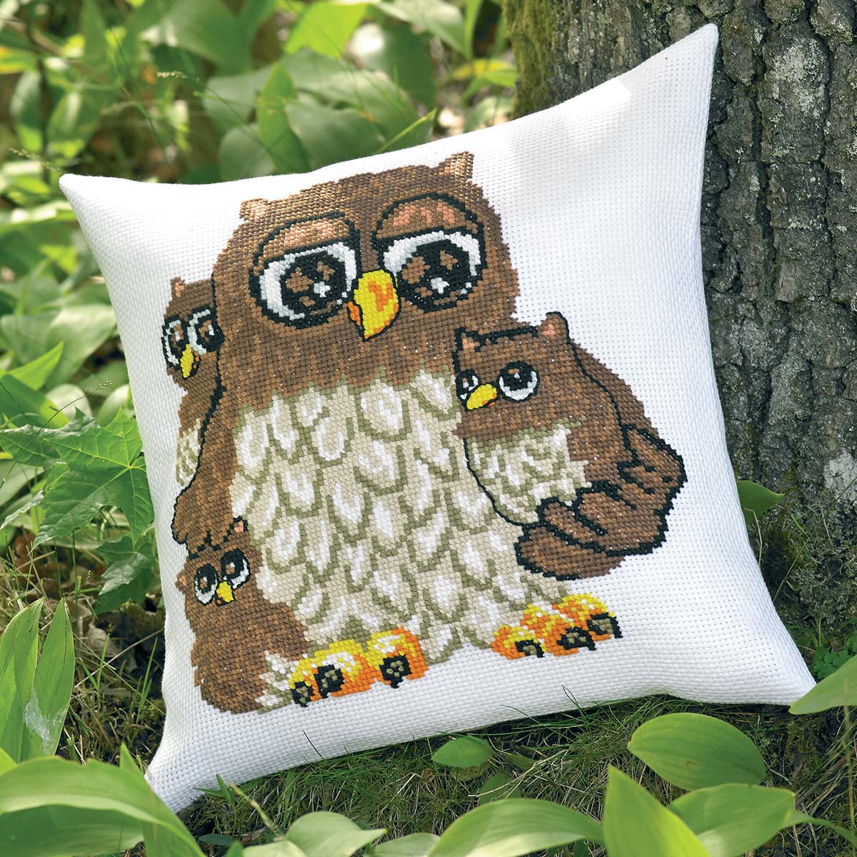 Permin® The Owl Family Pillow Counted CrossStitch Kit