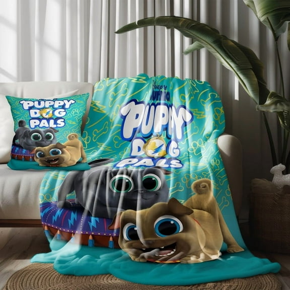 Throw Blanket and Pillowcase Set of 2,Puppy Dog Pals Thin Bed Couch Decor Kids Adult Nap Micro Fleece Fuzzy Blankets Bedroom Car All Season Birthday Gifts 30×40 inch