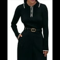 thumbnail image 1 of Suéteres de Mujer, Tops de Larga con Cuello en V, de Punto Acanalado, Ajustados, Informales, Básicos para el Trabajo. Negro S, 1 of 7