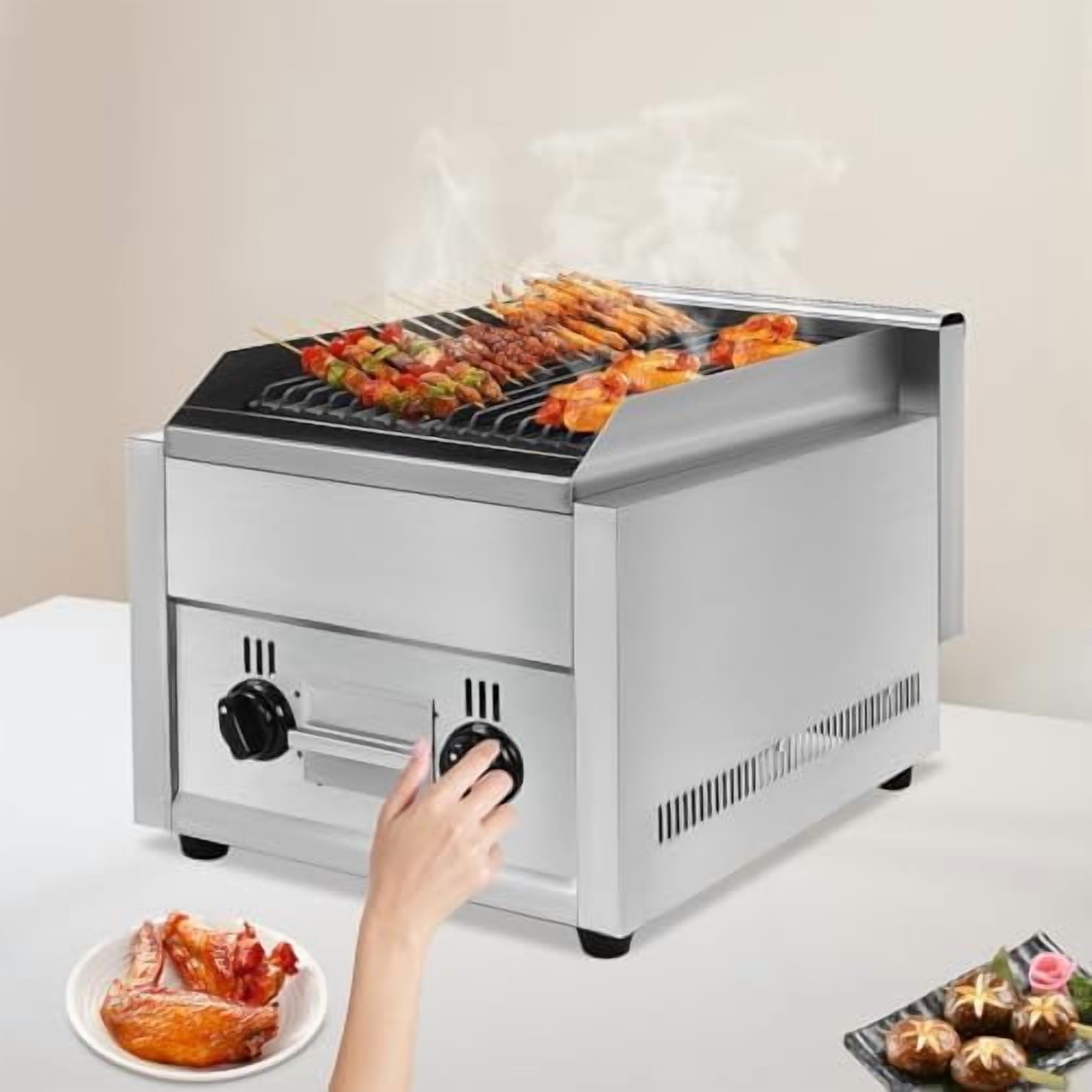 Commercial Gas Grill Heavy Duty Gas Countertop Volcanic Stone Cast Iron Grill Independently Controlled Dual Systems for Commercial & Outdoor BBQ