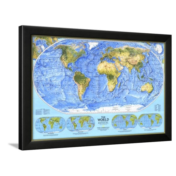 1994 world physical map framed print wall art by national