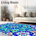 thumbnail image 2 of ODIKA 8'x10' Machine Washable Non-Slip Area Rug, Hippie Picnic with Kaleidoscope Flower Power Artwork High Traffic Rug, Blue, 707969, 2 of 7