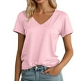thumbnail image 2 of Womens T Shirts Summer Tops 2025 Solid Color V-Neck Short Sleeve Drop Shoulder Casual Tees Tshirts Shirts for Women, 2 of 7