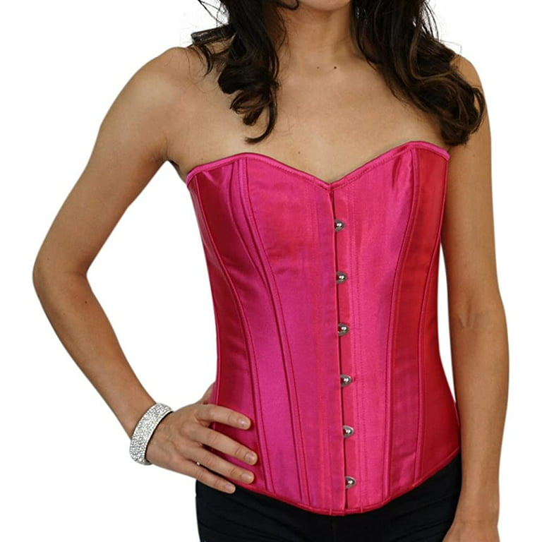Chicastic Hot Pink Satin Sexy Strong Boned Corset Lace Up Bustier Top - 7-8  XL 