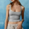 thumbnail image 2 of Prolriy Hauts d'Été pour Femmes 2025 Chemise Bas Femme Ajustée Dos Nu Femme avec Débardeur Court Uni Hauts Femme Gris TP, 2 of 7