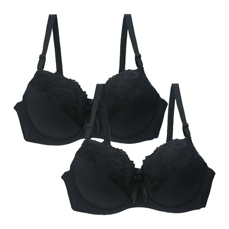 FUNUONY Women s Push Up Lace Bra Underwire Plunge Full Coverage Bras Padded 2Pack Women s Underwear Bra Lace Bra for Women Plus Size Hot Pink 100D