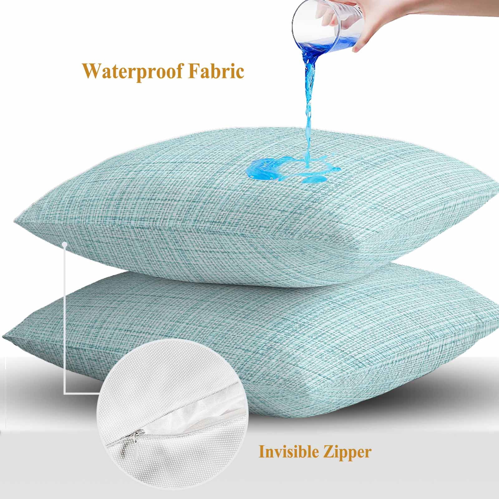 Outdoor Waterproof Throw Pillow Covers Set of 2 Teal Linen Texture Decorative Pillowcases Square Outdoor Pillows Cushion Case 18x18 Inch Solid Color Patio Pillows for Couch Sofa Bed Garden