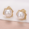 thumbnail image 3 of Airokiy White Pearl Stud Earrings for Women Gold Plated Cubic Zirconia Flower Studs Earrings Lightweight Hypoallergenic Jewelry, 3 of 6