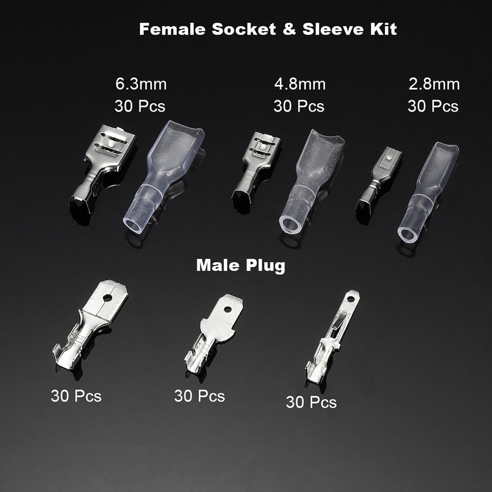 Details about   270Pcs Female & Male Wire Crimp Terminals 2.8mm 4.8mm 6.3mm Spade Connectors Kit 