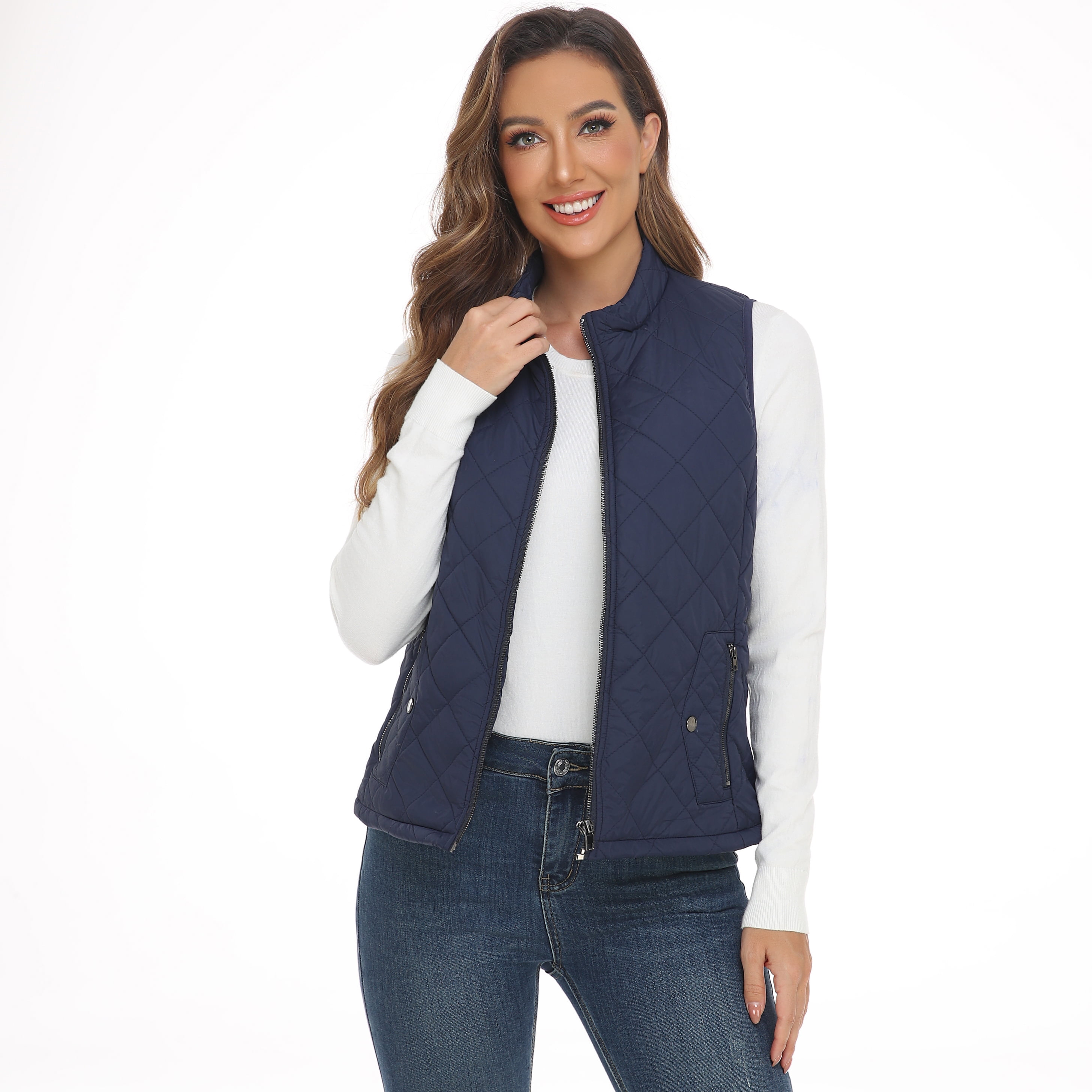 LK women's vest - Stand Collar Lightweight Padded Gilet for Women (Dark Blue-M)