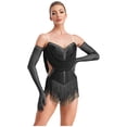 thumbnail image 2 of Aislor Justaucorps de Danse pour Femmes à Paillettes avec Strass, Robe de Danse Jazz Latino à Franges, Justaucorps avec Gants, Noir, TTG, 2 of 7