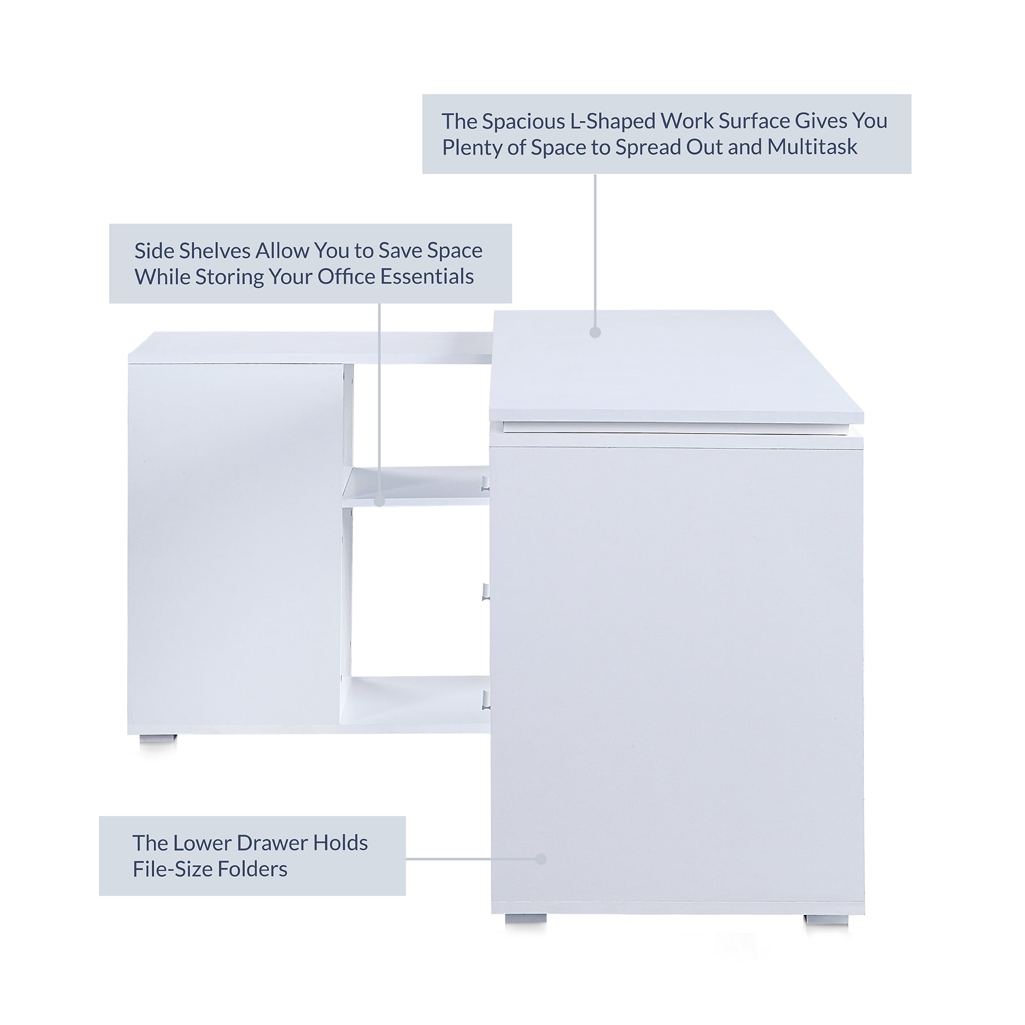 BELLEZE Trition L Shaped Computer Desk Home Office Corner Desk With Open Shelves And Drawers, White