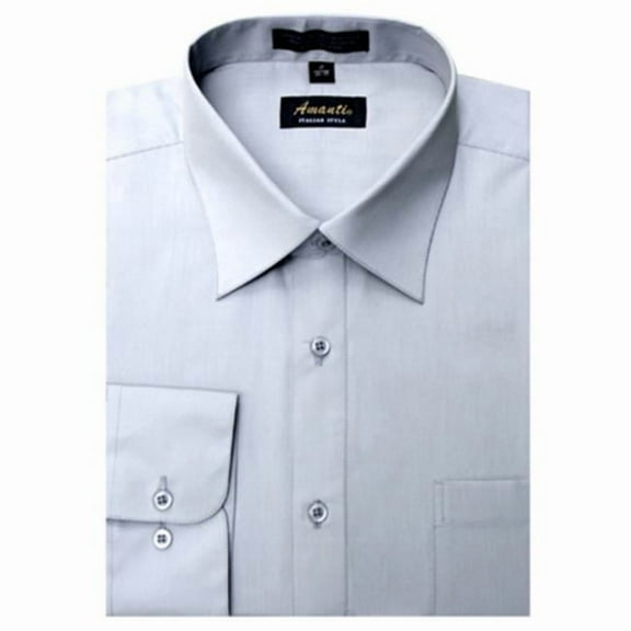 CL1010-17 1-2x32-33 Mens Wrinkle Free Silver Dress Shirt - Silver-17 1-2 x 32-33