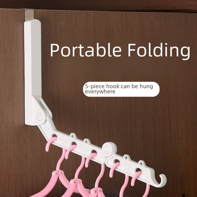 Pink Foldable Door-Mounted Clothes Hanger for Travel & Dorm: Space-Saving, Durable Plastic Design with Modern Simplicity – Portable Storage Solution for Efficient Indoor/Closet Laundry Organization