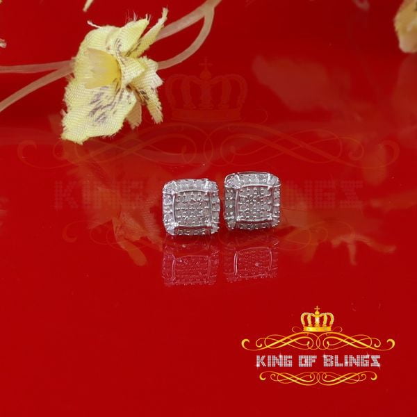 King of Bling's 0.25ct Diamond 925 Sterling Silver White Square Earring For Men's / Women's