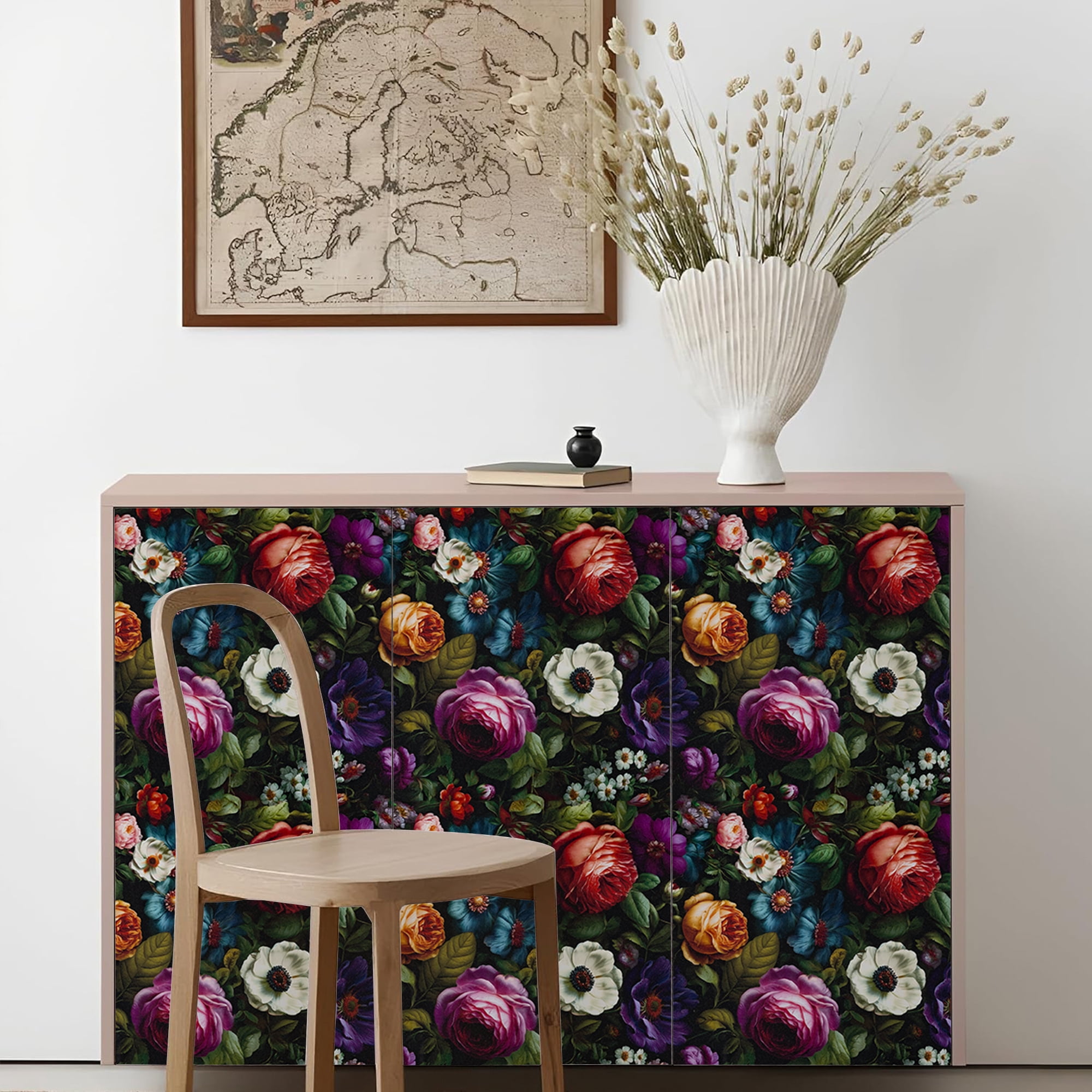 (3 pack) Abyssaly Floral Wallpaper Peel and Stick 17.3"×118.1" Floral Wallpaper Vintage Plant Watercolor Self Adhesive Textured Wall Paper Contact Paper Home Decor Wall Covering Old Furniture Renovation
