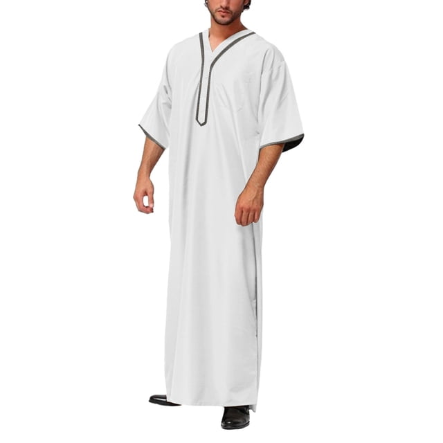 Men Shirts Casual Loose Middle Sleeve Button Shirt with Arab Influence for Modern Everyday Wear