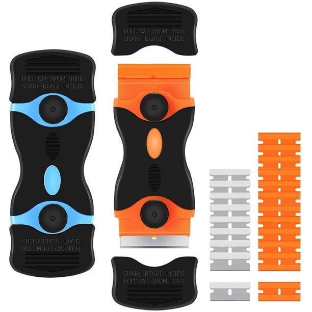 2PACK Razor Blade Scraper, 2in1 Scraper Tool with10Pcs Plastic Blades and 10Pcs Metal Blades, Cleaning Razor Scraper for Decals, Stickers, Labels, ...