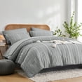 thumbnail image 6 of Flymme Gray Stripe Comforter Set King Size, 7 Piece Boho Bed in a Bag King Comforter Sets with Sheets ,Lightweight Shabby Chic Bedding for Bedroom, 6 of 8