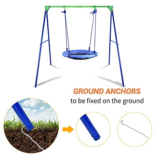 YACOOL 440lbs Swing Set with 40 Inch Saucer Tree Swing Heavy Duty A-Frame Metal Swing Stand and Adjustable Hanging Rope Strong UV Resistance Round Swing for Backyard Playground Park