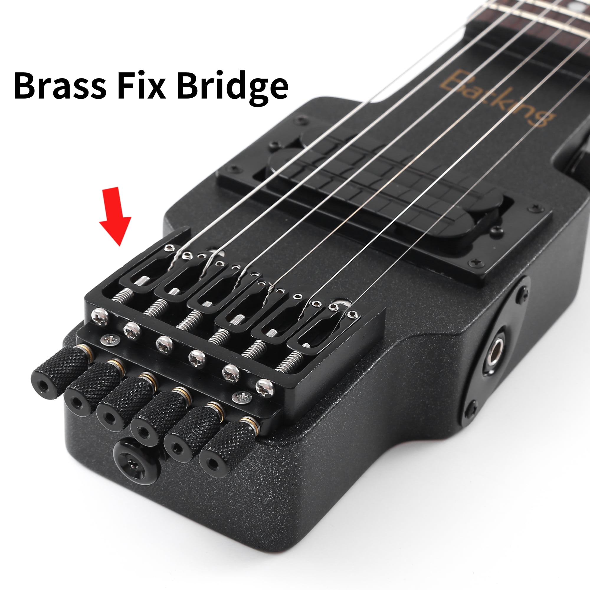 Batking Electric Guitar Travel Guitar Headless 6-String One-Piece Canada Maple Neck Brass Fix Bridge with Gigbag