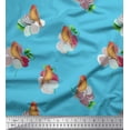 thumbnail image 1 of Soimoi Blue Japan Crepe Satin Fabric Floral & American Robin Bird Print Fabric by The Yard 42 Inch Wide, 1 of 1
