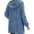 thumbnail image 4 of yuCgh Women's Warm Casual Fashion Thick Checkered Plush Mid-Length Hooded Cardigan Coat with Elegant Button and Zipper for Comfortable Style,Blue L, 4 of 6