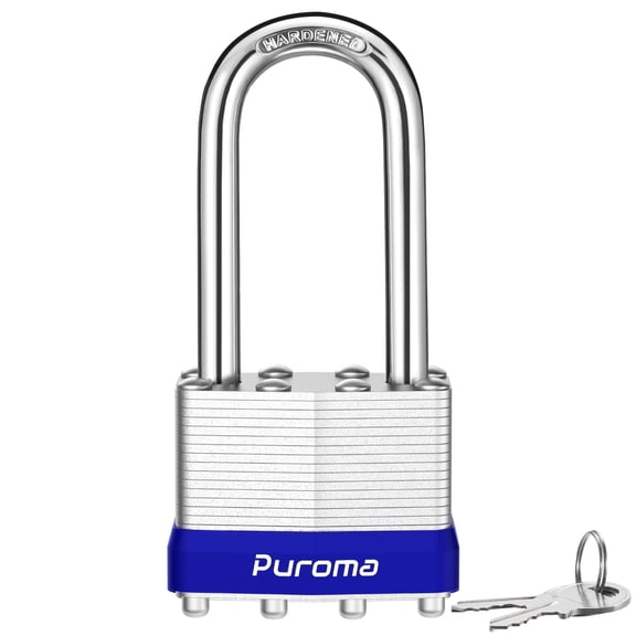 Puroma 2" Long Shackle Heavy-Duty Lock with 2 Keys, 40mm Hardened Steel Padlocks (1 Pack )