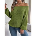 thumbnail image 6 of Crochet Tops for Women Off the Shoulder Sweaters Summer Long Sleeve Hollow Out Knit Beach Clothes Green S, 6 of 9