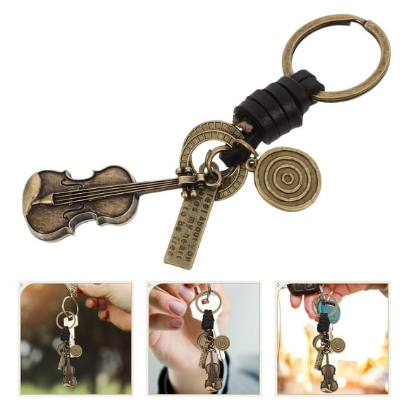 LABSERRON Funny Keychains for Men Retro Violin Shape Zinc Alloy with Golden Color 1Pcs