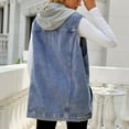 thumbnail image 4 of CALAFEBILA Womens Denim Jacket Womens Fall Fashion 2023 Mid-Length Jean Jacket Sleeveless Single-Breasted Oversized Denim Jacket With Pockets, 4 of 8