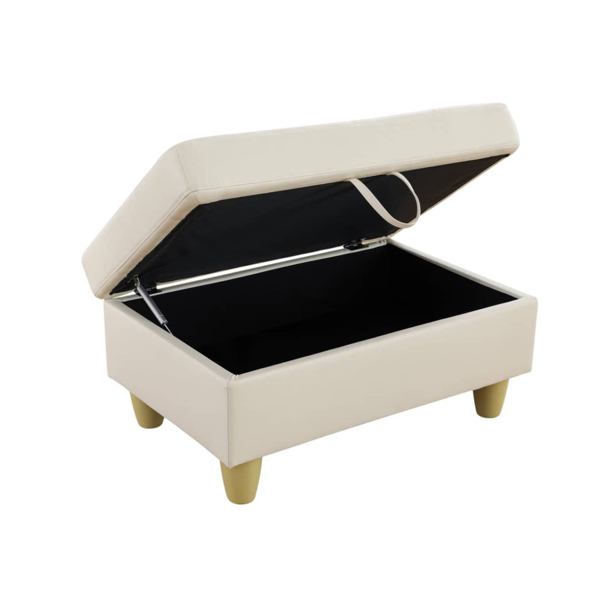 Leather Storage Ottoman, Folding Foot Stool with Storage Button Tufted Ottoman Bench for Living Room,White