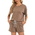 thumbnail image 4 of SMZ Women's Pajama Sets Soft Comfy Lounge Set Loose Casual Stretch Loungewear Short Sleeve Top and Shorts with Pocket, 4 of 5