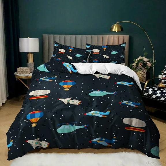 Galaxy Space Bedding Sets Kids FullKing Size Blue Universe Adventure Stars Duvet Cover Sets for Boy