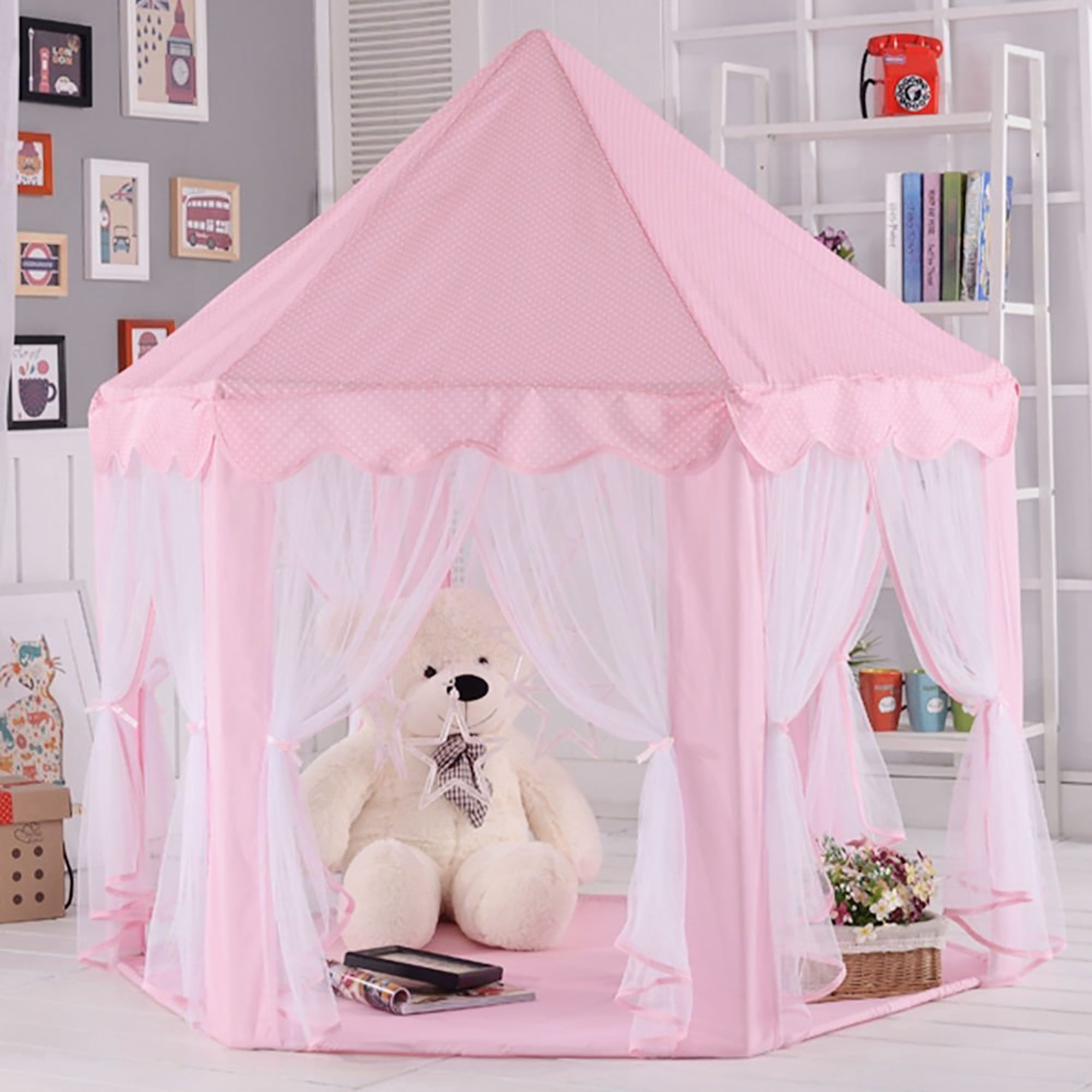 Girls Princess Pink Play Tent House Child Toys Outdoor/Indoor Kid Castle 