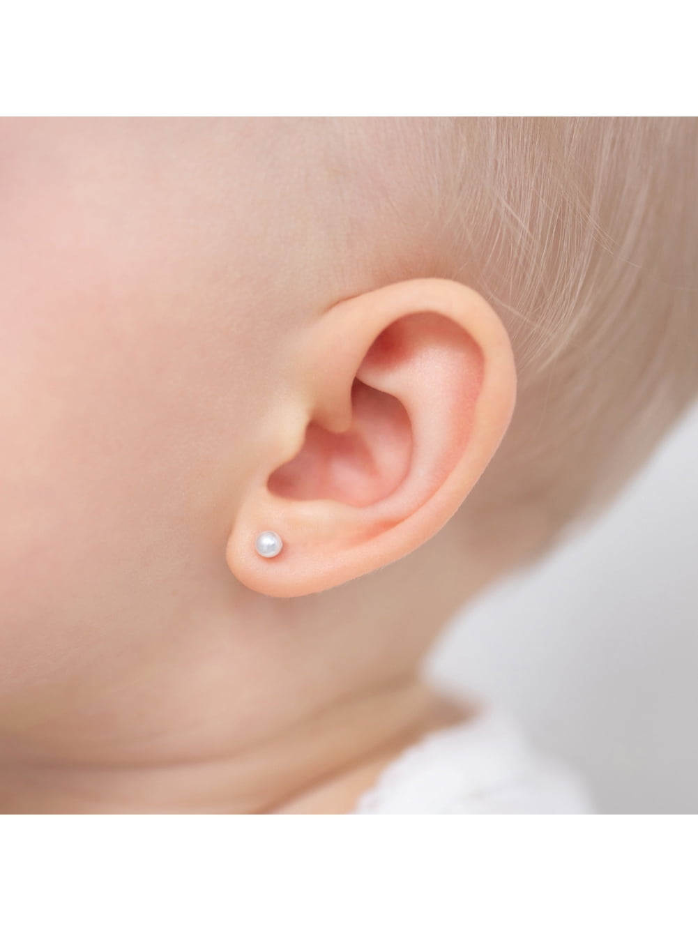 925 Sterling Silver Classic 3mm White Simulated Pearl Toddler Earrings Baby