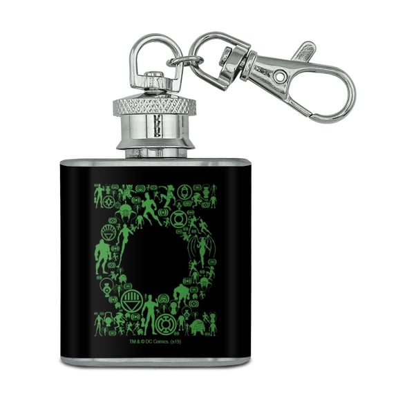 Green Lantern Green Lantern Icons Logo Stainless Steel 1oz Mini Flask Key Chain