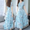 thumbnail image 5 of Summer Women Dress Waist Tight Short Sleeve Floral Print Midi Dress Streetwear for Party, 5 of 7