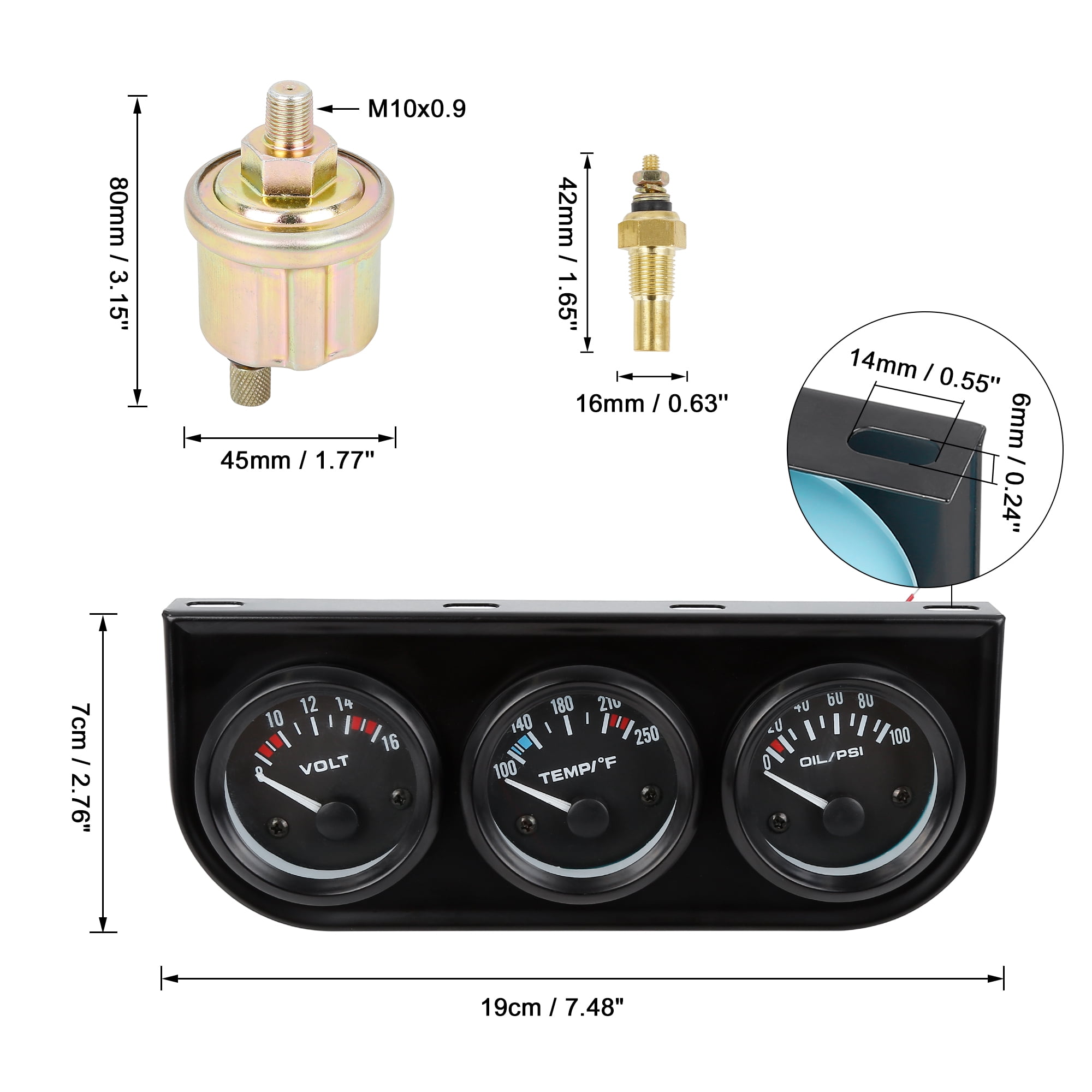 Unique Bargains 3 in 1 Fahrenheit Water Temperature Gauge Oil Pressure Gauge Kit with Sensor