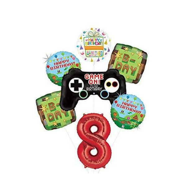 Video Game 8th Birthday Party Supplies Miner Pixelated TNT Balloon Bouquet Decorations
