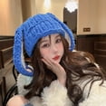 thumbnail image 4 of comerut Women Winter Hat Long Bunny Ear Decor Knitted High Elasticity Warm Thick Soft Ear Protection Solid Color Windproof Anti-slip Decorative Lady Cap, 4 of 8