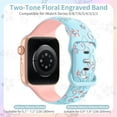 thumbnail image 4 of Floral Band Compatible with Apple Watch Women 42(Series 1/2/3)/44/45/46/49mm, Engraved Cute Flower Silicone Dressy Strap for iWatch Series 10 9 8 7 6 5 4 3 2 1 SE Ultra, Blue+Pink, 4 of 5