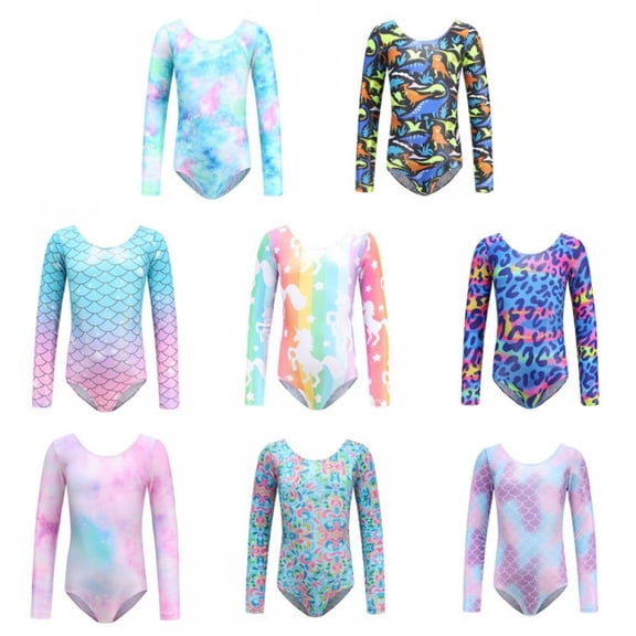5-13Y Girls Gymnastics Long Sleeve Leotards for Kids Toddler
