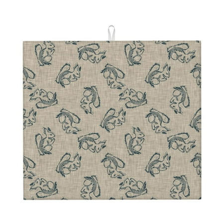 

Xecao Sketch Squirrels Linen Print Dish Drying Mat for Kitchen Counter Absorbent Coffee Bar Mat Dish Drainer Rack Mats Dining Room Decoration