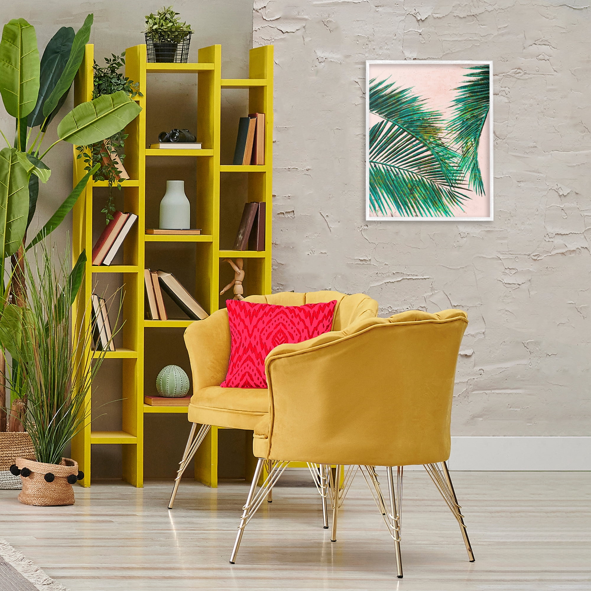 Stupell Industries Flowing Palms on Pink Botanical & Floral Painting White Framed Art Print Wall Art, 16 x 20